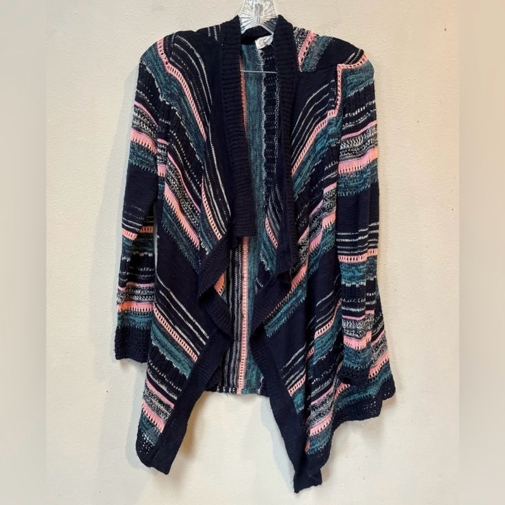 Pink Rose Women’s Multicolor Striped Knit Boho Long Sleeve Sweater Cardigan M